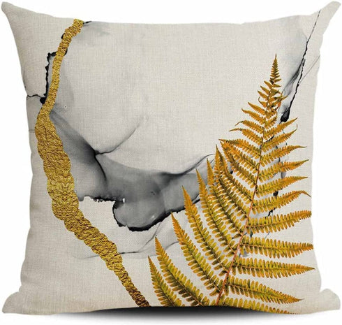 CARROLL Set of 4 Gold Leaf Black Ink Marble Pattern Home Decoration Pillow Cover Modern Square Sofa Cushion Cover 18x18 Inch