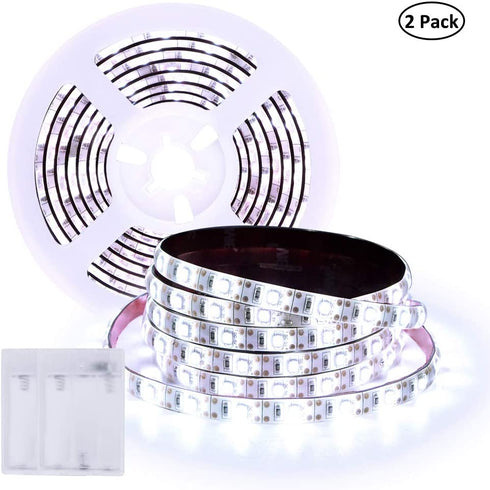 Battery Powered Led Strip Lights Dmeixs White Strip Lights Waterproof 6.56ft Led Battery Strip Flexible Sticky Led Strip Lights Kit for Bedroom Indoor Outdoor Led Lights 2 Pack