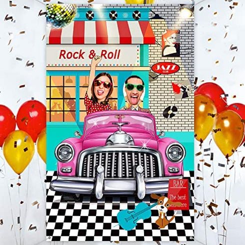 50's Decorations 50's Theme Party Rock and Roll Backdrop Banner Background Photo Booth Props for 1950's Party Decoration
