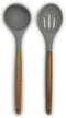 Prepara Acacia and Silicone Soup Ladle and Slotted Spoon Set Cooking Utensils, set of 2, Pewter Grey