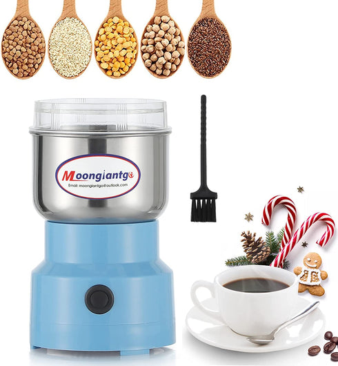 Moongiantgo Mini Spice Coffee Grinder Electric 10s Fast Grinding Multifunction Smash Machine Dry Grain Mill Grinder for Spices Seeds Rice Beans Seasonings (Blue, 110V)