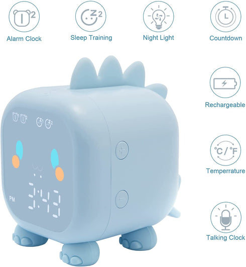 anmones Kids Alarm Clock, Toddler Dinosaur Sleep Trainer, Wake Up Night Lights for Girls Boys, Rechargeable Cute Digital Alarm Clocks