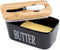 Hasense Porcelain Butter Dish with Bamboo Lid - Covered Butter Keeper with Butter Knife for Countertop, Airtight Butter Container with Cover for East West Coast Butter, Black