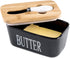 Hasense Porcelain Butter Dish with Bamboo Lid - Covered Butter Keeper with Butter Knife for Countertop, Airtight Butter Container with Cover for East West Coast Butter, Black
