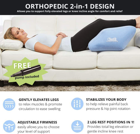Contour 2-in1 Inflatable Leg & Knee Relief Support Cushion - Wedge Pillow Gently Elevates Legs to Relax Muscles & Comfort Swelling