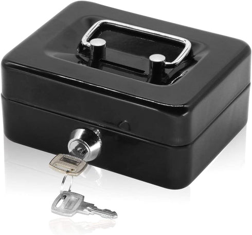 Small Cash Box with Lock and Slot - Jssmst Metal Coin Bank Piggy Bank for Adults and Kids, Black(SMCB0301N)
