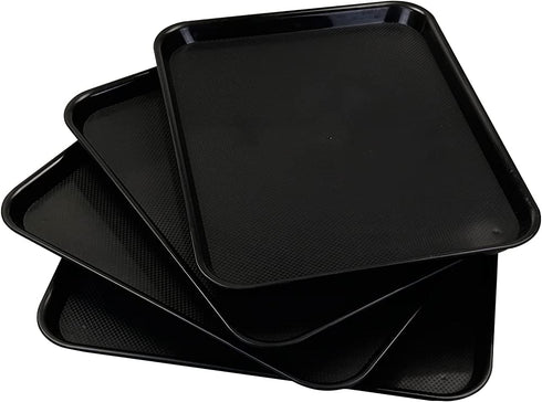 Ramddy Black Serving Trays, Plastic Fast Food Trays, Set of 4