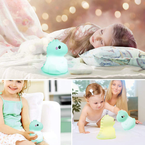 Dinosaur Kids Night Lights -USB Rechargeable Animal Silicone Lamps with Touch Sensor and Remote Control -Portable Color Changing Glow Soft Cute Baby Infant Toddler Gift - (Green)
