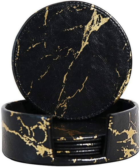 Coasters for Drinks, 6 Pieces / Set of Leather Gold Coasters, Protect Your Desk from Spills, Very Suitable for Living Room, Coffee Table and Office Desk