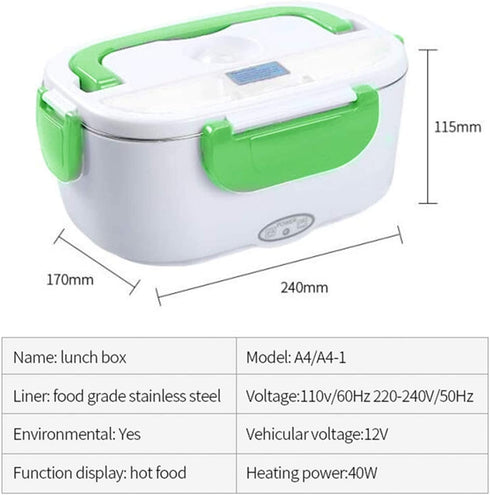 electric lunch box for car and home,heated lunch boxes for adults, lunch warmer portable 12V/24V/110V,portable thermos with Spoon and Two Compartments (Green)