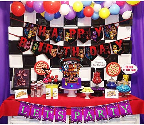 Fnaf Party Supplies Theme Decorations Happy Birthday Banner 1 Cake Topper 24 Cupcake Toppers 35 Balloons Balloon Strip
