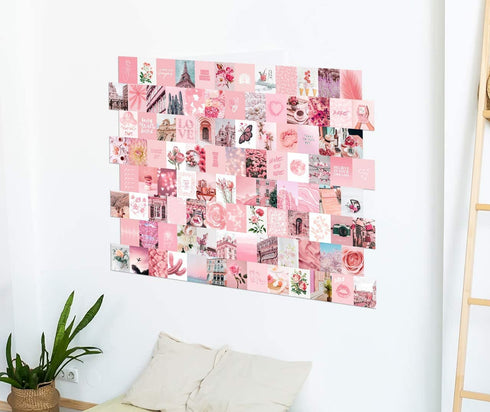 Artivo Pink Aesthetic Wall Collage Kit, 100 Set 4x6 inch, Room Decor for Teen Girls, Pastel Pink Wall Art Print, Dorm Photo Collection, Small Posters for Room Aesthetic