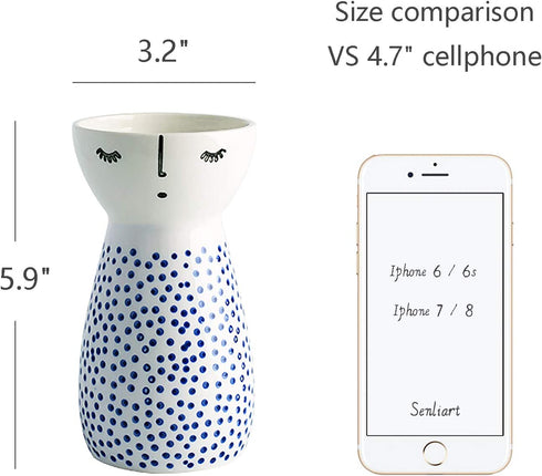 Senliart White Ceramic Vase, Small Flower Vases for Home Décor, 5.9 X 3.2 (Polka Dot)