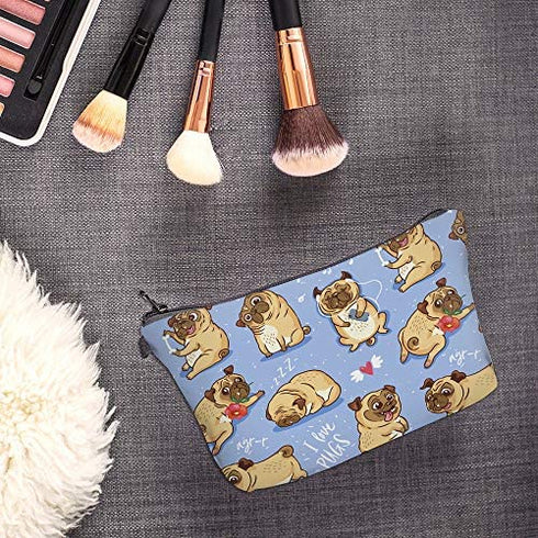 LOOMILOO Cosmetic Bag for Women, Adorable Roomy Makeup Bag Travel Water Resistant Toiletry Bag Accessories Organizer (Flower Pug 51491)