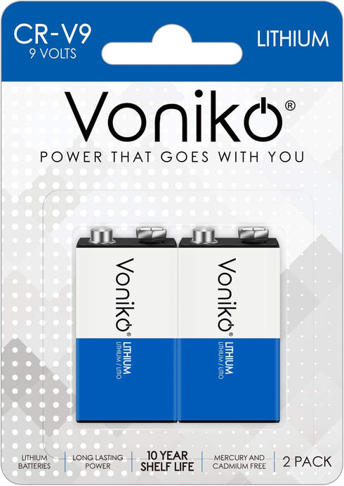 VONIKO Lithium Batteries 9 Volt 2 Pack – 9V Lithium Batteries – Long Life Smoke Detector Batteries 10 Years Shelf Life - 9 Volt Battery for Smoke Alarms and Medical Equipment