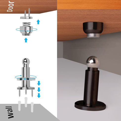 Hommyzone Adjustable Height Magnetic Door Stopper,Magnetic Door Stop, 304 Stainless Steel Door Holder with Wall&Floor Mounted€¦?Black)