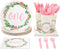 One Birthday Party Plates Girls First Year Floral Decorations Set with Napkins, Cups, Cutlery for 24 Guests (144 Pieces)