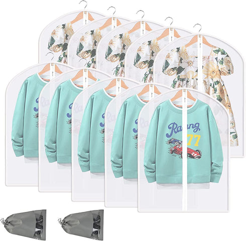 Perber Hanging Garment Bags Lightweight Clear Full Zipper Suit Bags (Set of 10) PEVA Moth-Proof Breathable Dust Cover for Closet Clothes Storage - 24'' x 32''/10 Pack