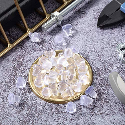 Glass Top Table Bumpers with Stem Clear Rubber Grippers Soft Clear Anti Slip Pads Non Adhesive Glass Table Rubber Grippers Furniture Cabinet Door for Outdoor, for 1/4 Inch Hole (50 Pieces)