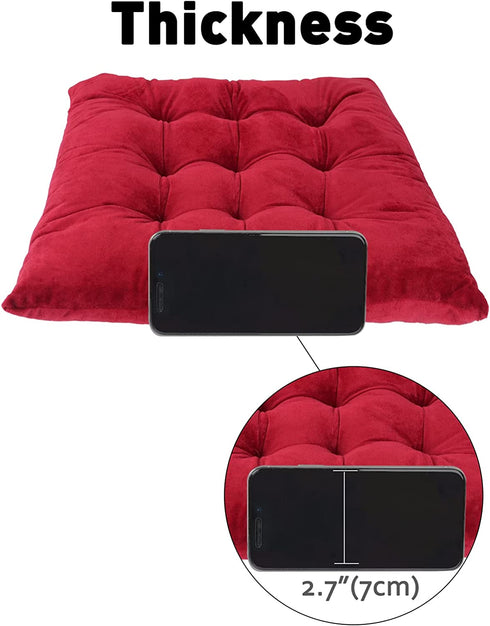 ELFJOY Set of 4 Solid Square 16 x 16 Tufted Chair Pads Indoor Seat Cushions Pillows with Ties (Burgundy)