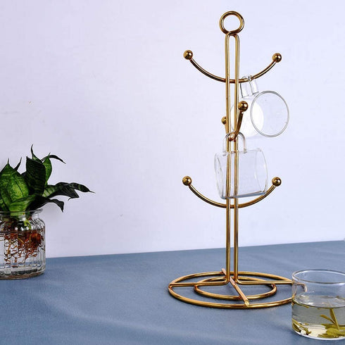 RomanticDesign 6 Holder, Countertop Mug Tree, 6 Hook Coffee Cup Dryer Kitchen Coffee Mug Tree Countertop Tea Cups Holder Stand,Gold