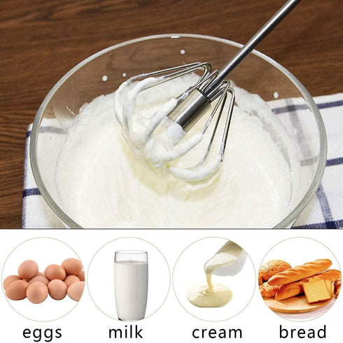 Eggbeater, Semi-Automatic Manual Eggbeater, Stainless Steel Semi-automatic Rotary Eggbeater, Hand-Push Rotary Mixer, Semi-Automatic Eggbeater Use to Eggs, Flour, Milk, Cream and Coffee 3 Pack