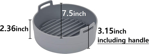 JNE Reusable Heat Resistant Food Safe Silicone Bowl/Pot for Air Fryer and Microwave (GRAY - 7.5inch in diameter)