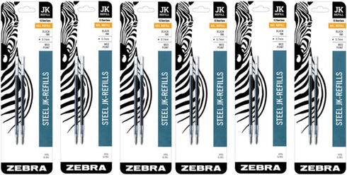Zebra G-301 Stainless Steel Pen JK-Refill, Medium Point, 0.7mm, Black Ink, 2-Count (6 Pack)