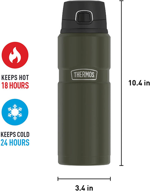 THERMOS Stainless King Vacuum-Insulated Drink Bottle, 24 Ounce, Matte Green