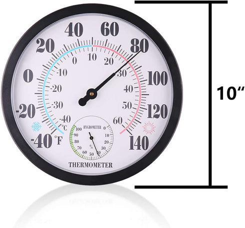 LUCKUP 10" Large Outdoor Thermometer for Patio/Home Outside Wall Decorative Hygrometer Weather Temperature Monitor No Battery Needed with Large Numbers to Read