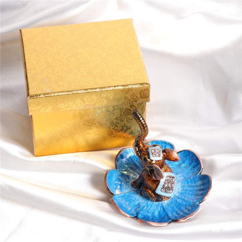 Waltz&F Bronze Raise Nose Elephant Metal Ring Jewelry Holder Trinket Box Table Centerpiece Decor