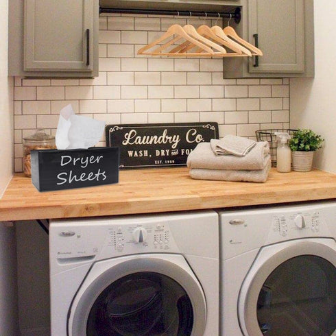 Dryer Sheet Dispenser, Pinewood Rustic Farmhouse Dryer Sheet Holder for Laundry Room Decor, Fabric Softener Sheets Holder, Dryer Sheet Storage(Black)