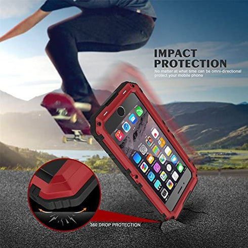 iPhone SE (2022) / SE (2020) / 8/7 Waterproof Case Heavy Duty with Built-in Screen Full Body Protective Shockproof Drop Proof Hybrid Hard Cover for iPhone SE (2022) / SE (2020) / 8/7 (Red)