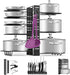 Pan Pot Organizer Rack, MASSUGAR Pan Organizer Adjustable Pot Rack with Hook, Black Metal Kitchen Cabinet Pantry Pot Lid Holder, 3 DIY Methods (Black)