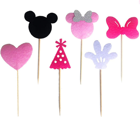 Finduat 24 Pack Cute Minnie Mouse Inspired Cupcake Toppers Kids Birthday Party Supplies Decorations And Cupcake Party
