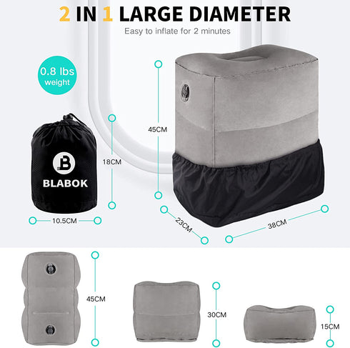 Inflatable Travel Foot Rest Pillow,Toddler & Kids Airplane Bed,Airplane Foot Rest for Kids and Adults,Adjustable Height Foot Pillow, Inflatable Foot Rest for Airplane Travel, Car,Train,Office (Grey)