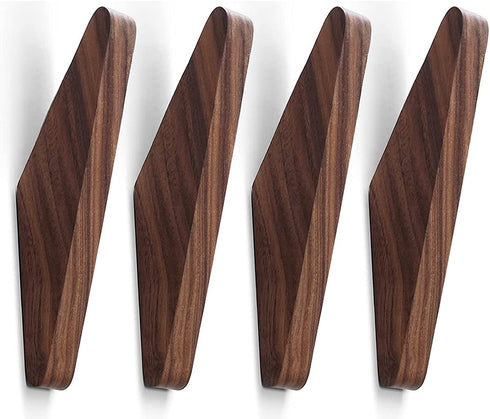 COCOYA 4Pack Wood Hooks Wall Mounted, Minimalist Easy Install Natural Real Walnut Cute Mid Century Modern Simple Rustic Home Foyer Entryway Decor, for Hanging Hat Cap Backpack Bag Coat Towel Clothes