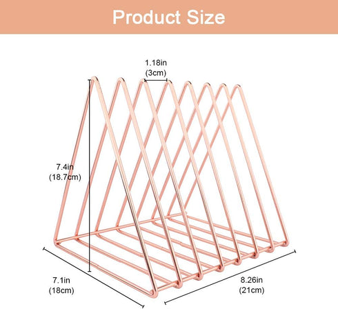 Urban Deco Triangle Desk File Organizer Metal Magazine Rack 7 Section Magazine File holder for Desk Record stand Rose Gold Desk Organizer Magazine Storage For Home (2 Pack)