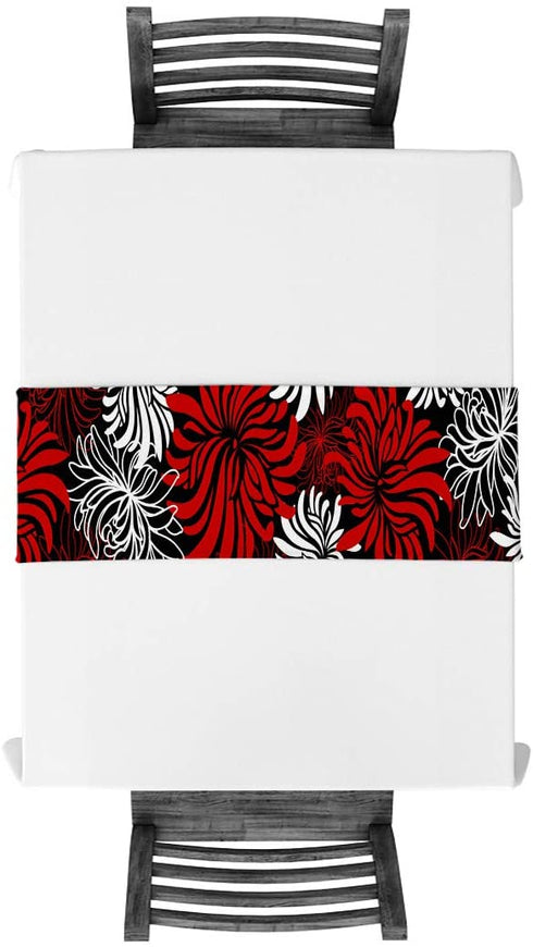 Floral Table Runner-Red Black White Cotton linen-Long 108 inche Dresser Scarves,Flower Tablerunner for Kitchen Coffee/Dining Table Bedroom Home Living Room,Scarf Decor for Summer Spring Holiday Dinner