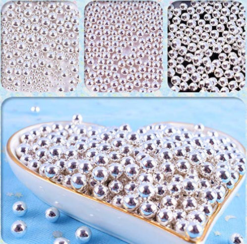 Silver Sprinkles Edible Candy Mini Pearls Cupcake Cake Toppers 120g/ 4.2oz 4mm , Celebrations Candy Pearls Shaker Jar Wedding Shower Party Cake Food Decoration Supplies (Silver)