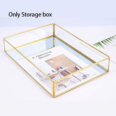 BEYST Glass Mirror Storage Tray, Rectangle Dressing Table Makeup Tray with Gold Wire, Jewelry Perfume Organizer for Vanity, Dresser, Bathroom, Bedroom