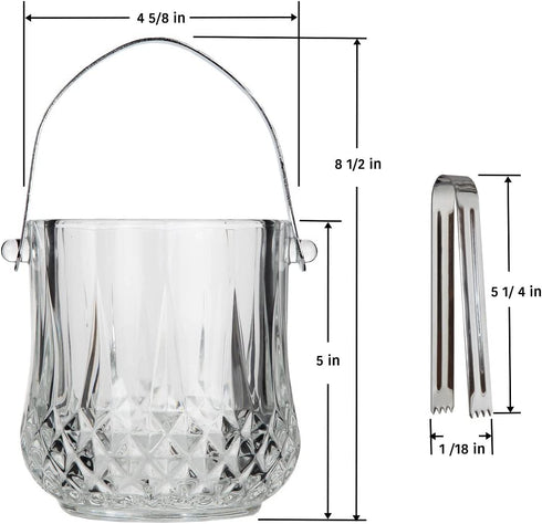 Lily's Home Glass Ice Bucket with Handle and SS Tongs, This Beautiful Piece is Ideal for Entertaining and Every Day Use