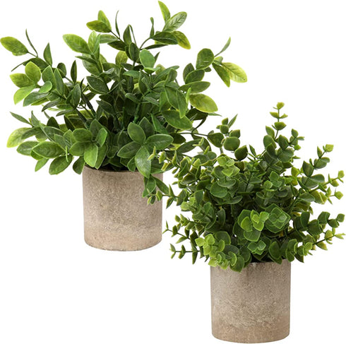 Artificial Mini Potted Plants Plastic Fake Green Plant Small Faux Plants in Pots for Home Table Office Desk Room Bathroom House Decor