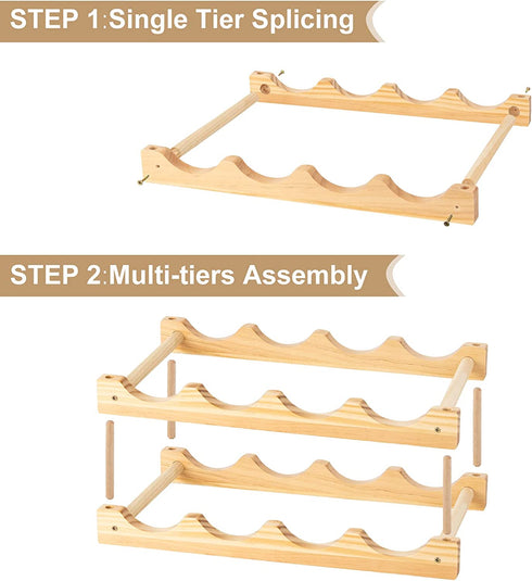 Wine Rack Freestanding Storage 8 Bottle Capacity, 2 Tiers Modular Small Wine Racks Countertop, Farmhouse Wood Wine Holder Stands for Pantry Table Top Organizer (Natural, 8 Bottles)