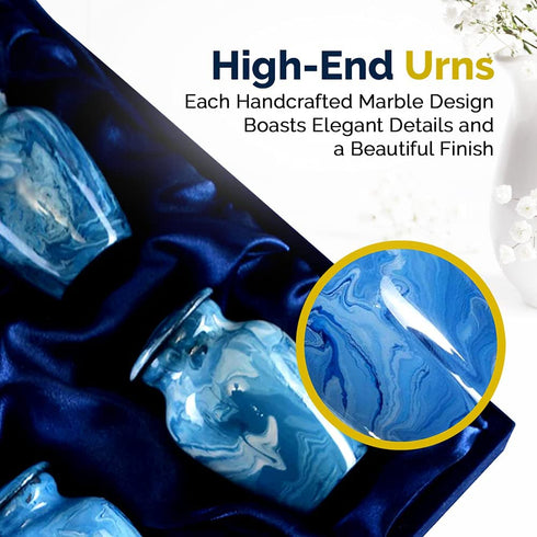 Forever Lane Handcrafted Mini Marble Keepsake Urns - Set of 4 Cremation Urn for Human or Pet Ashes - Aluminum Urn for Sharing Loved Ones Ashes Includes Screw Top Lid Velvet Bag