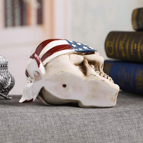 Mary Paxton Skeleton Skull Figurine,American Flag Hood USA Bandanna Human Skull Decor Skeleton Head Sculpture Statue Realistic Decorations Pirate Models Resin Bedroom Crafts Wacky Props Ornament