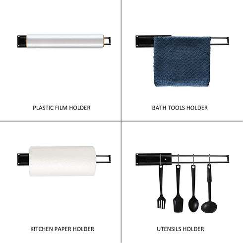 WIFTREY Over The Cabinet Door Organizer Holder and Paper Towel Holder Wall Mount Set for Kitchen Bathroom Pantry, Big Storage Rack for Cutting Boards, Black