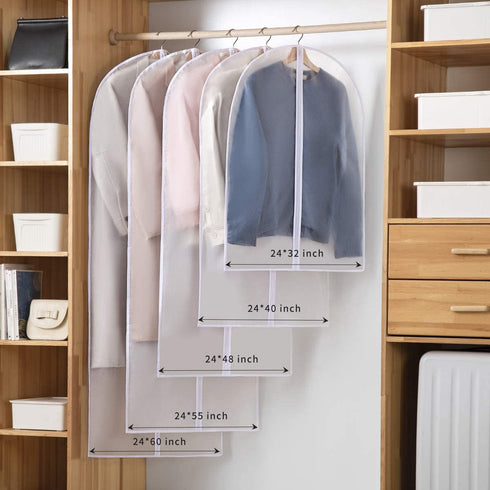 Perber Hanging Garment Bags Lightweight Clear Full Zipper Suit Bags (Set of 10) PEVA Moth-Proof Breathable Dust Cover for Closet Clothes Storage - 24'' x 32''/10 Pack