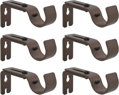 AddGrace Adjustable Curtain Rod Bracket, Fits up to 1 inch Curtain Rod, Set of 6, Sturdy Extendable Curtain Rod Holder, Metal Single Rod Bracket for Wall (Bronze)