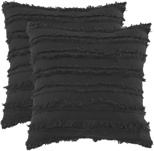 GIGIZAZA Decor Throw Couch Pillow Covers,20 x 20 Cotton Black Sofa Pillows,Square Sofa Cushion Covers Linen
